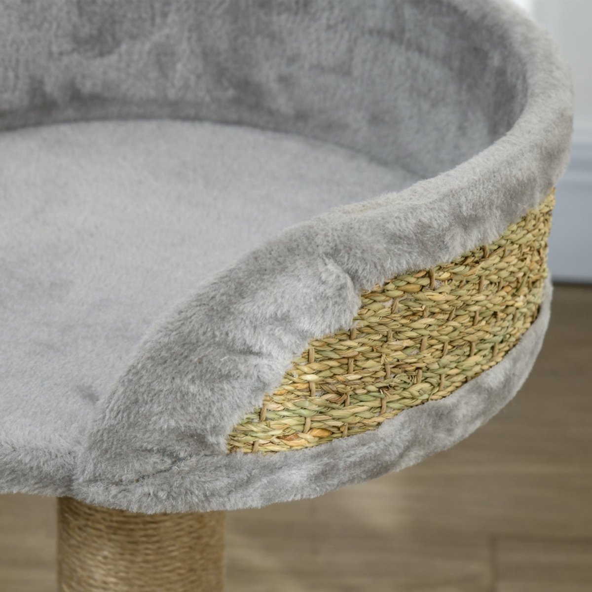 DESMIU Krabpaal – 49 cm Met Ligplek En Speelbal – 40 x 40 cm – Polyester Met Jutetouw – Grijs – Voor Rusten En Krabben