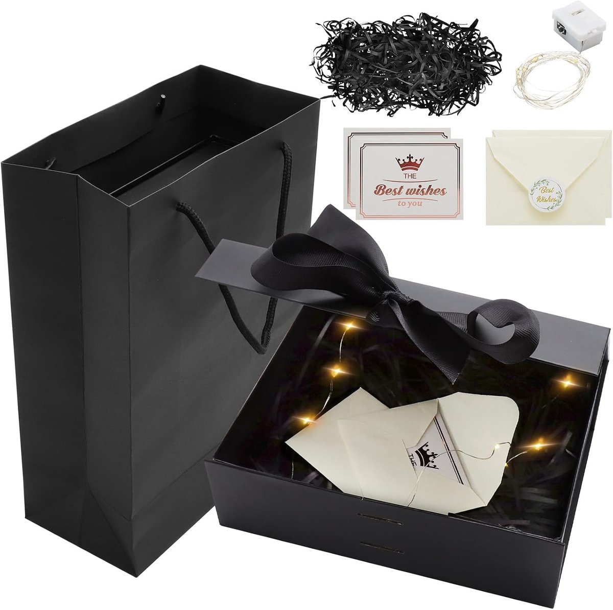 SnelShoppen - Luxe Geschenkdoos met Magnetisch Deksel 21x17x7 cm - Inclusief Cadeaukaart, Lint, Klein Zakje - Perfect voor Feestjes, Verjaardagen en C