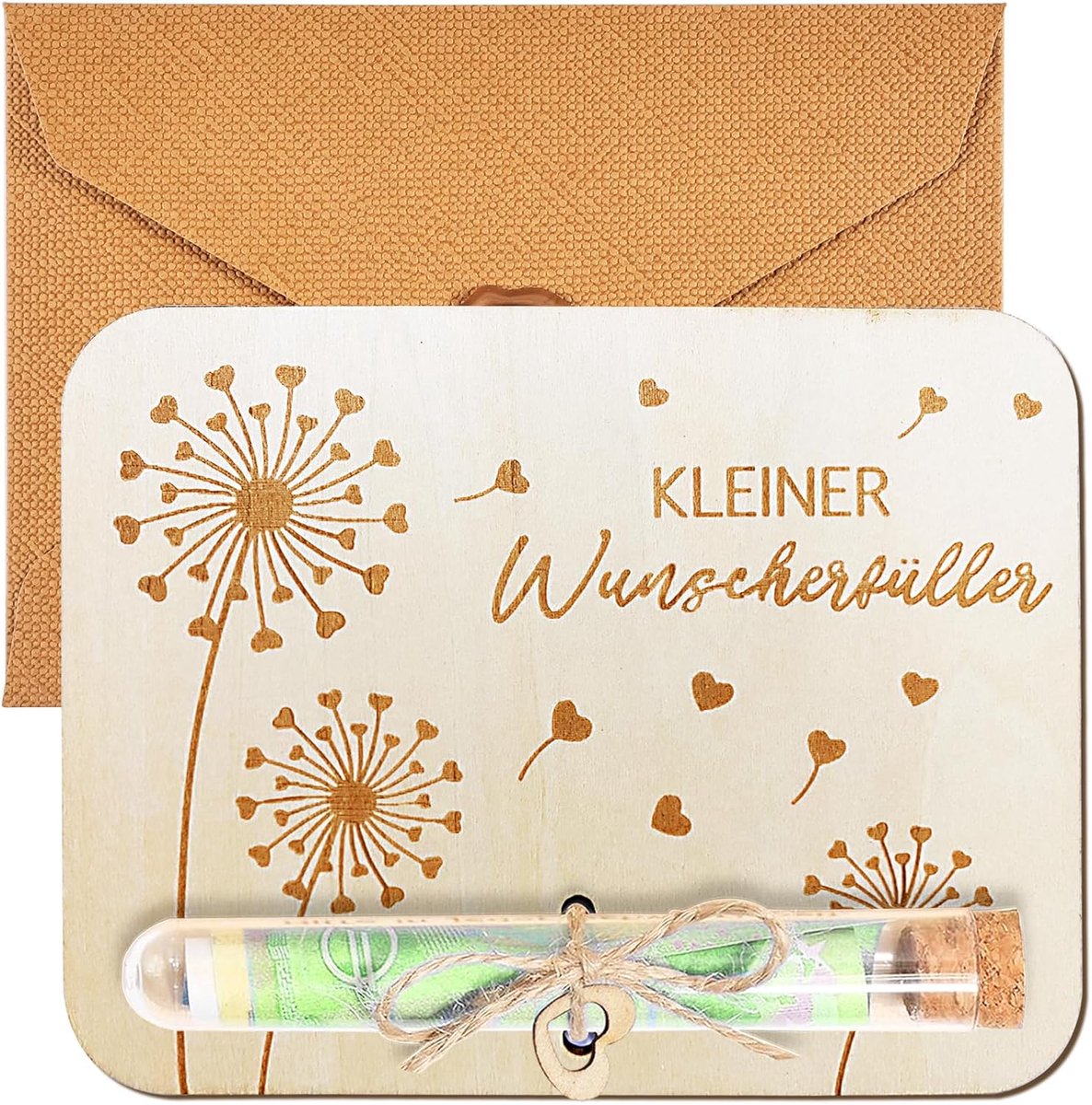 SnelShoppen - Houten Geldgeschenkverpakking met Reageerbuizen en Binddraad voor Feestelijke Gelegenheden, Uniek Cadeau, Creatief en Duurzaam