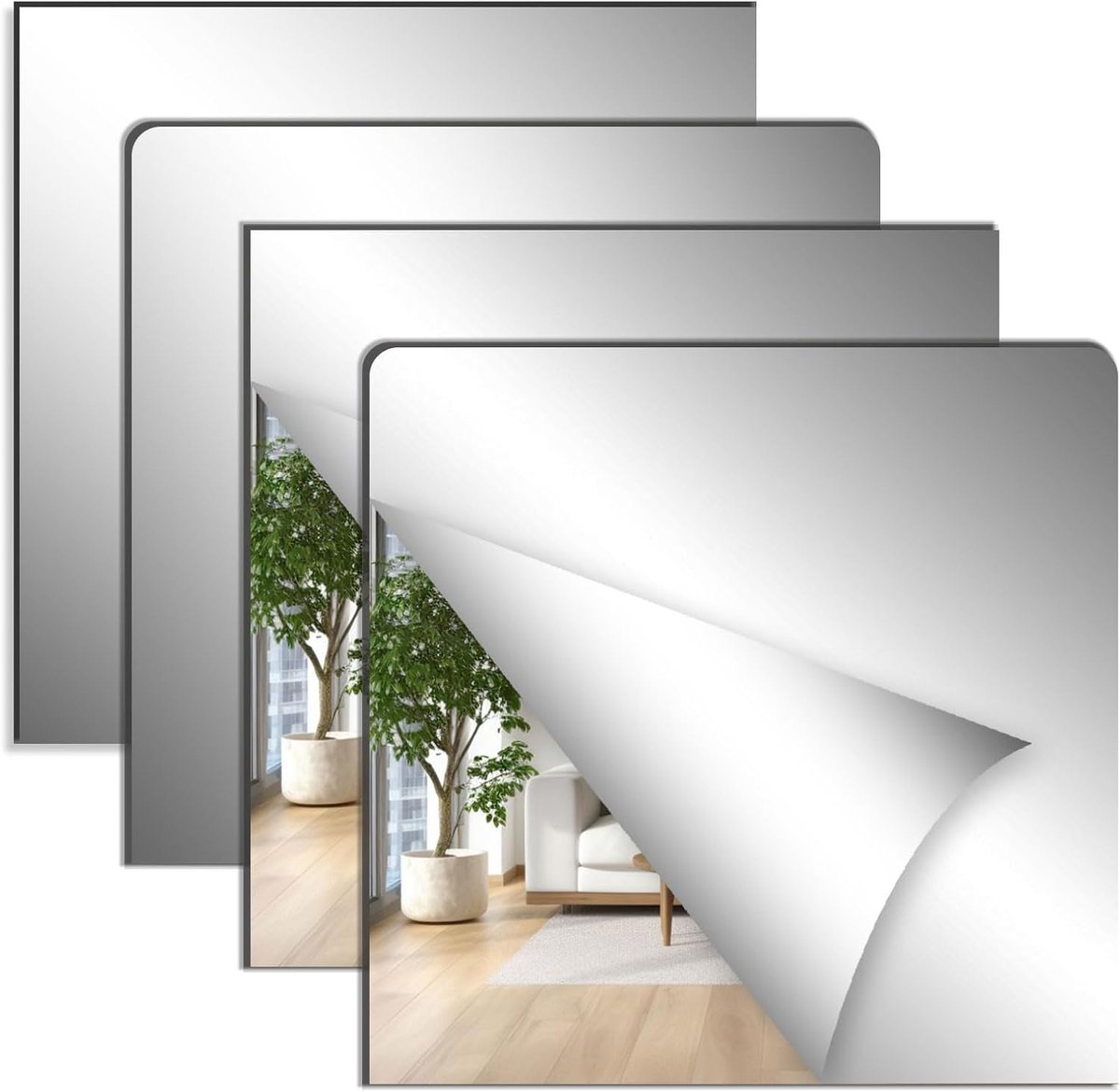 SnelShoppen - Acryl Spiegel 4 Stuks - Lichtgewicht Decoratieve Spiegels voor Wanddecoratie, Huiskamer, Badkamer, Kinderen, Feesten, Kleurloos