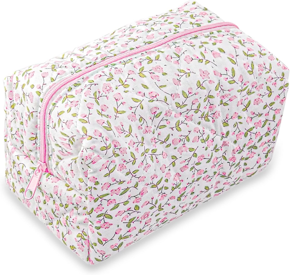 Small Light Pink Makeup Bag Women Floral Cosmetic Bag Cotton Toiletry Bag Padded Laundry Organizer Pouch for Women - ShopVlot