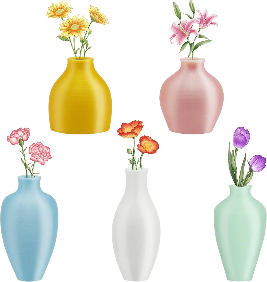 SnelShoppen - 5 Stuks Plastic Vaas Magneten, Mini Plant Vazen Magneten Versiering voor Vrouwen, Intieme Keuken Koelkast Decoratie, Compact en Handig i