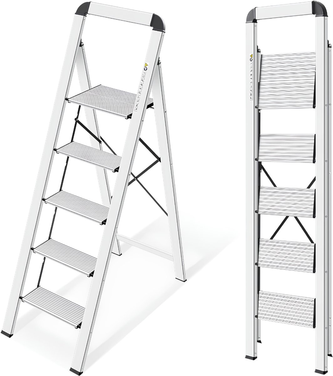 JCP® Huishoudtrap 5 Treden - Ladder - Huishoudtrap - Zilver - 33cm x 45cm x 137cm