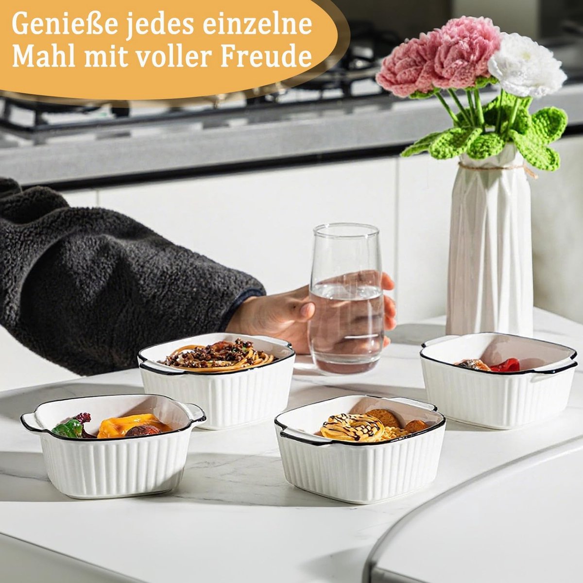 Set van 4 Keramische Ovenschaaltjes Klein - Ovenbestendige Grillpan met Handvatten — cadeau in Kookcadeaus - foto 4