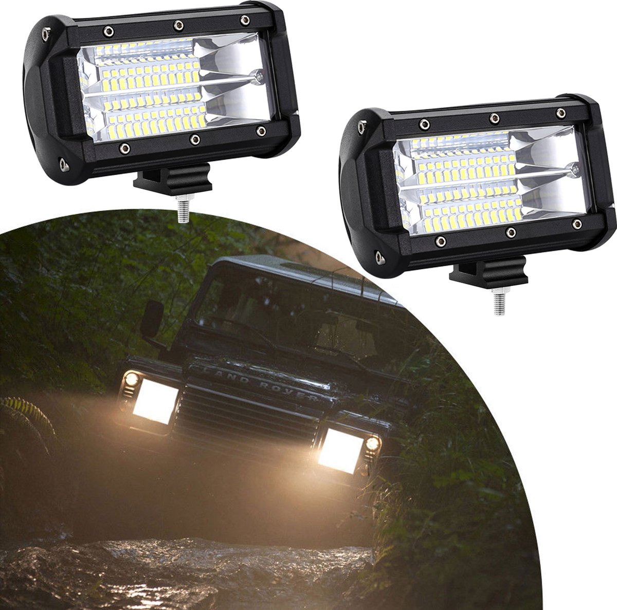 Froadp 72W LED-werklamp Koplamp Spot Floodlight Offroad-werklamp IP67 Waterdicht 10-30V 6000K Voor vrachtwagens UTV SUV (8 x 72W) Koud wit