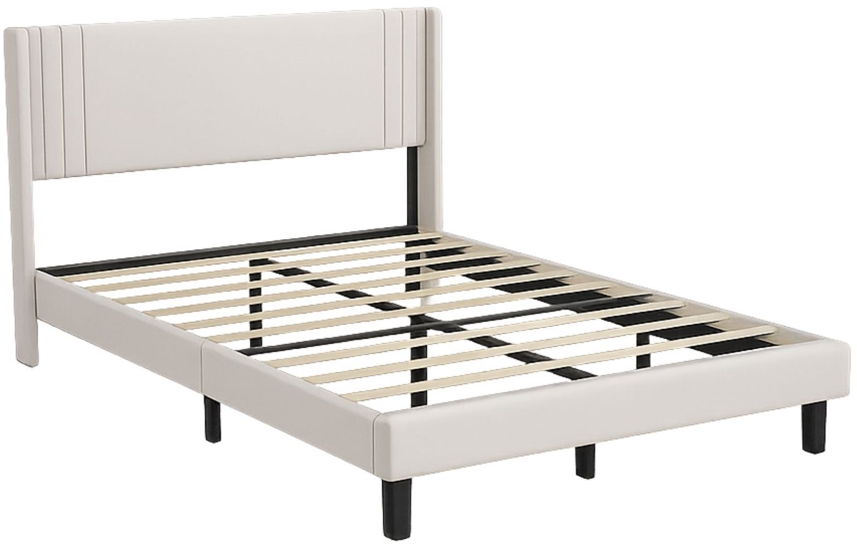 Happiq Gestoffeerd Eenpersoonsbed 140x200 cm Beige – Bedframe met LED Verlichting