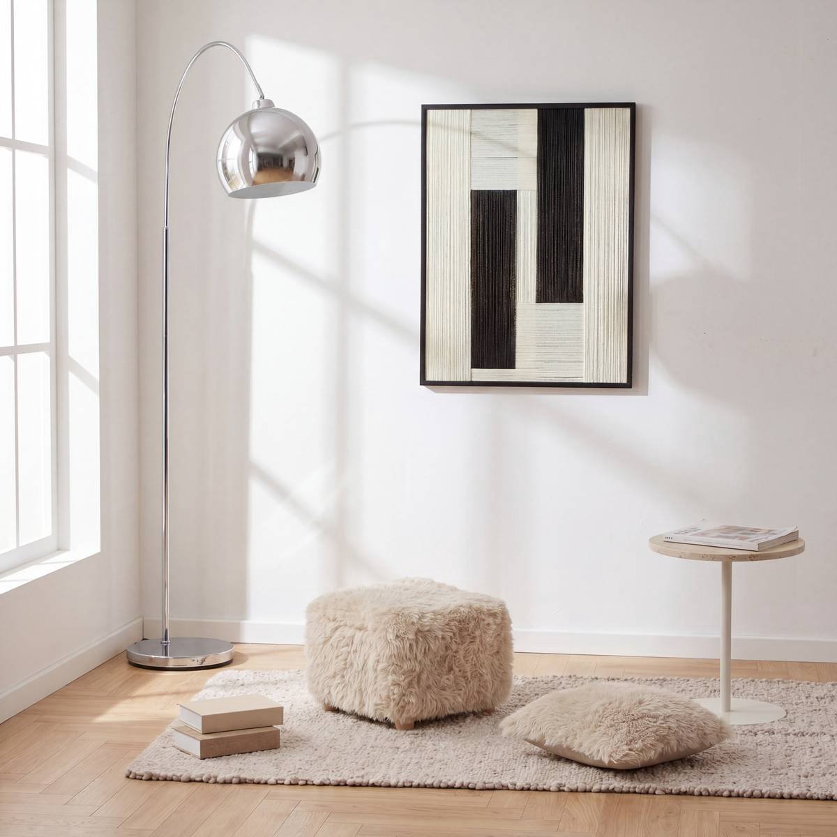 Atmosphera Duvia Poef Imitatiebont - 40x40x30cm - Beige
