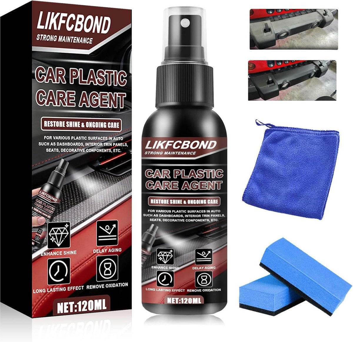 SnelShoppen - Plastic Remediation voor Auto's, 120 ml Plastic Cleaner Spray voor Motorvoertuigen, Intensieve Plastic Verzorging, Sneldrogend en Duurza