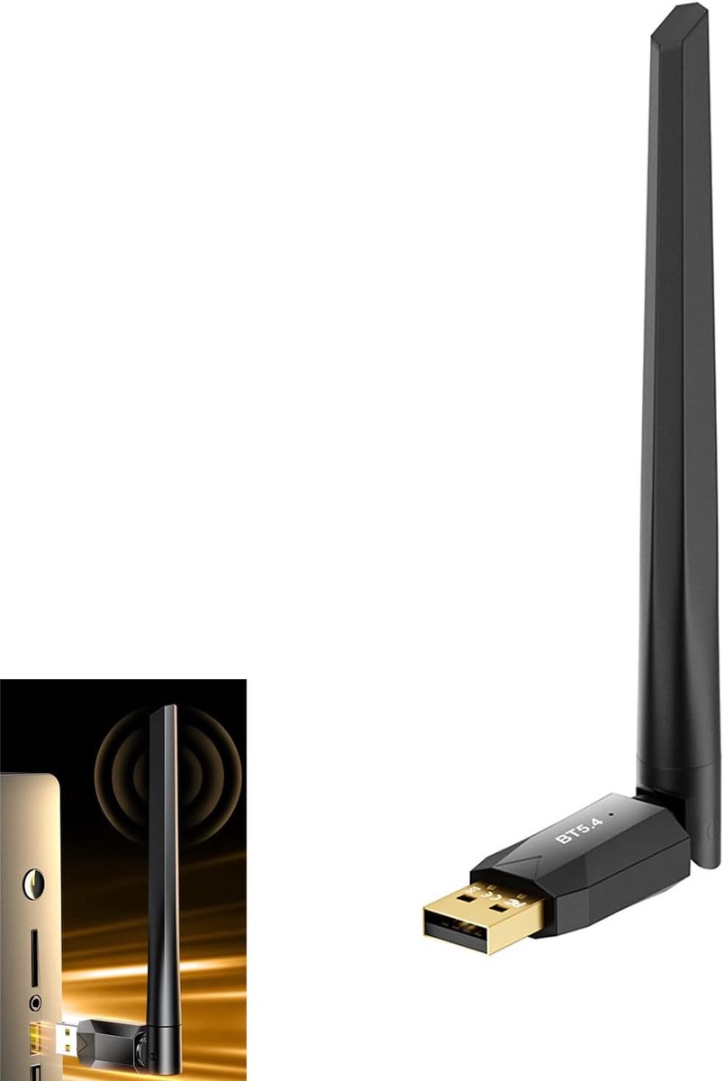SnelShoppen - USB Bluetooth Dongle Adapter 5.4 voor PC, Bluetooth Stick voor Windows 11/10/8.1, Plug & Play, 150m Bereik, Verbinding met 7 Apparaten,