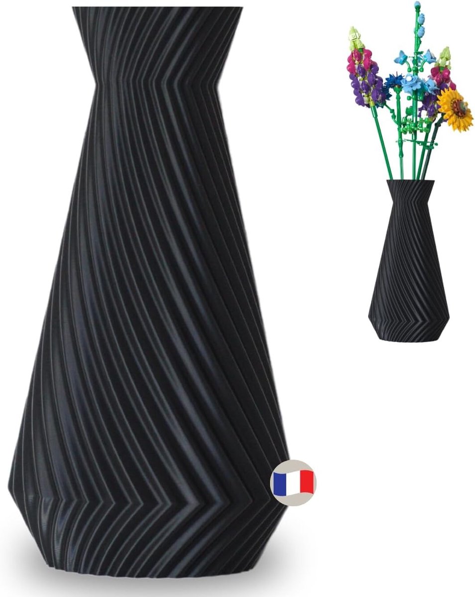 SnelShoppen - Elegante Zwarte Flower Vase voor Droogbloemen en Nepbloemen - Franse Design Twist Vaas - 18cm Hoog, Ideaal voor Thuisdecoratie en Feestj