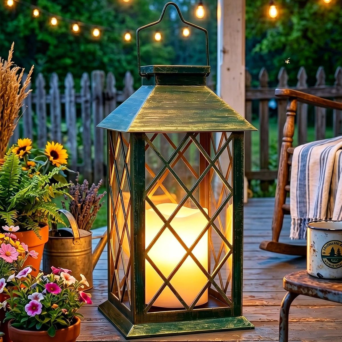 SnelShoppen - Outdoor Solar Lantern Flame Effect Hanglamp - IP65 Waterdichte Tuinlamp van Veilig Glas - Retro Boho Stijl voor Balkon, Tuin, Patio, Fee