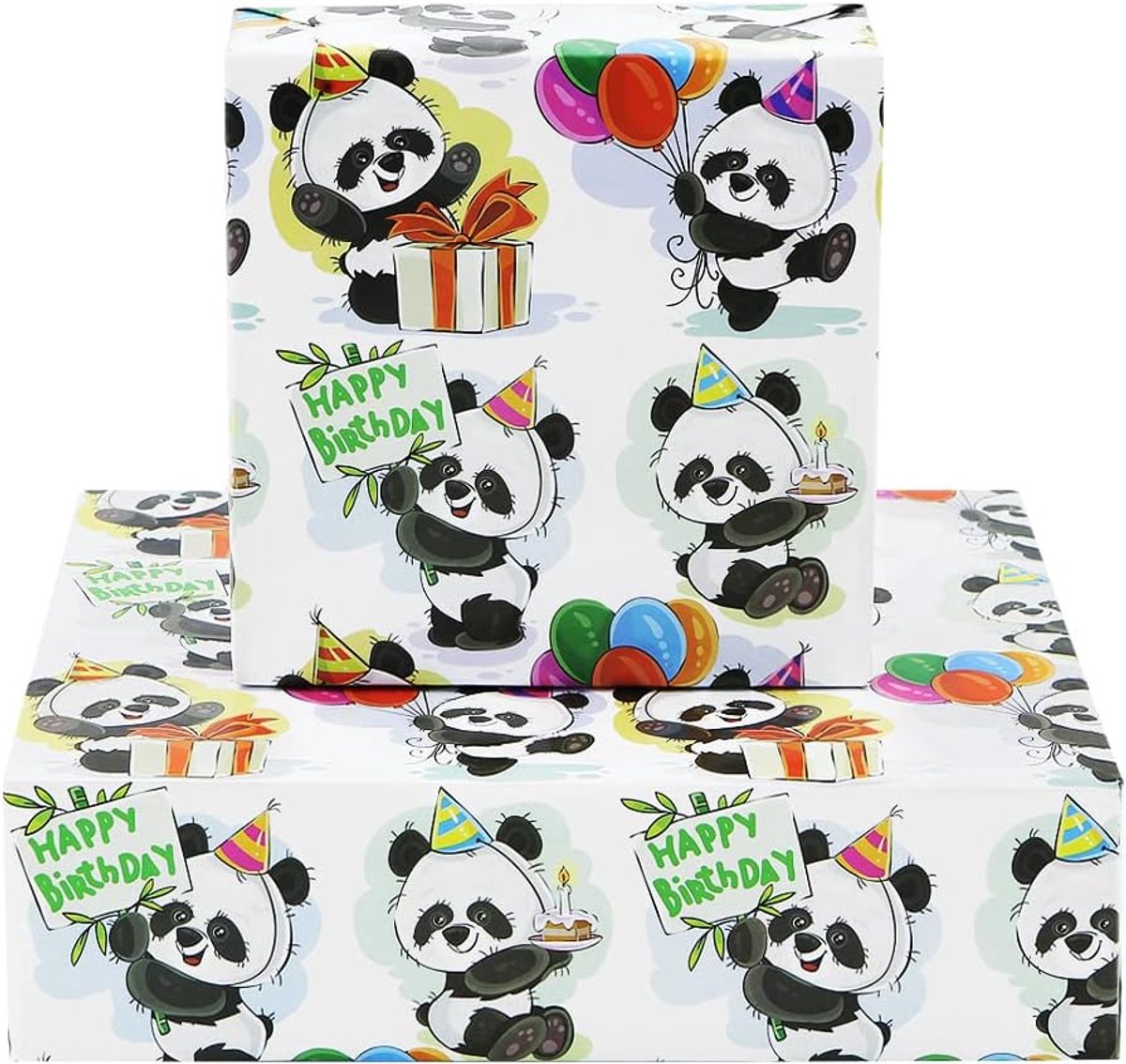 SnelShoppen - Panda Cadeau Inpakpapier voor Verjaardag, Schattige Pandas met Ballonnen, 5 Vellen voor Kinderen, Babyshower, Kindergarten Feest, Dieren