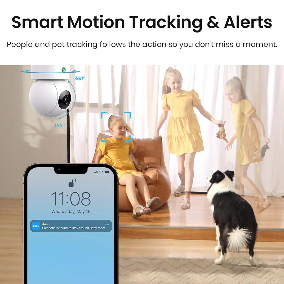 SnelShoppen - 2K Indoor WiFi Camera - Nanny Cam voor Babykamer en Thuis, Plug-in, App Controle, Dierenbewaking, Beweging Volgen, 360° Visie, 24/7 Opna