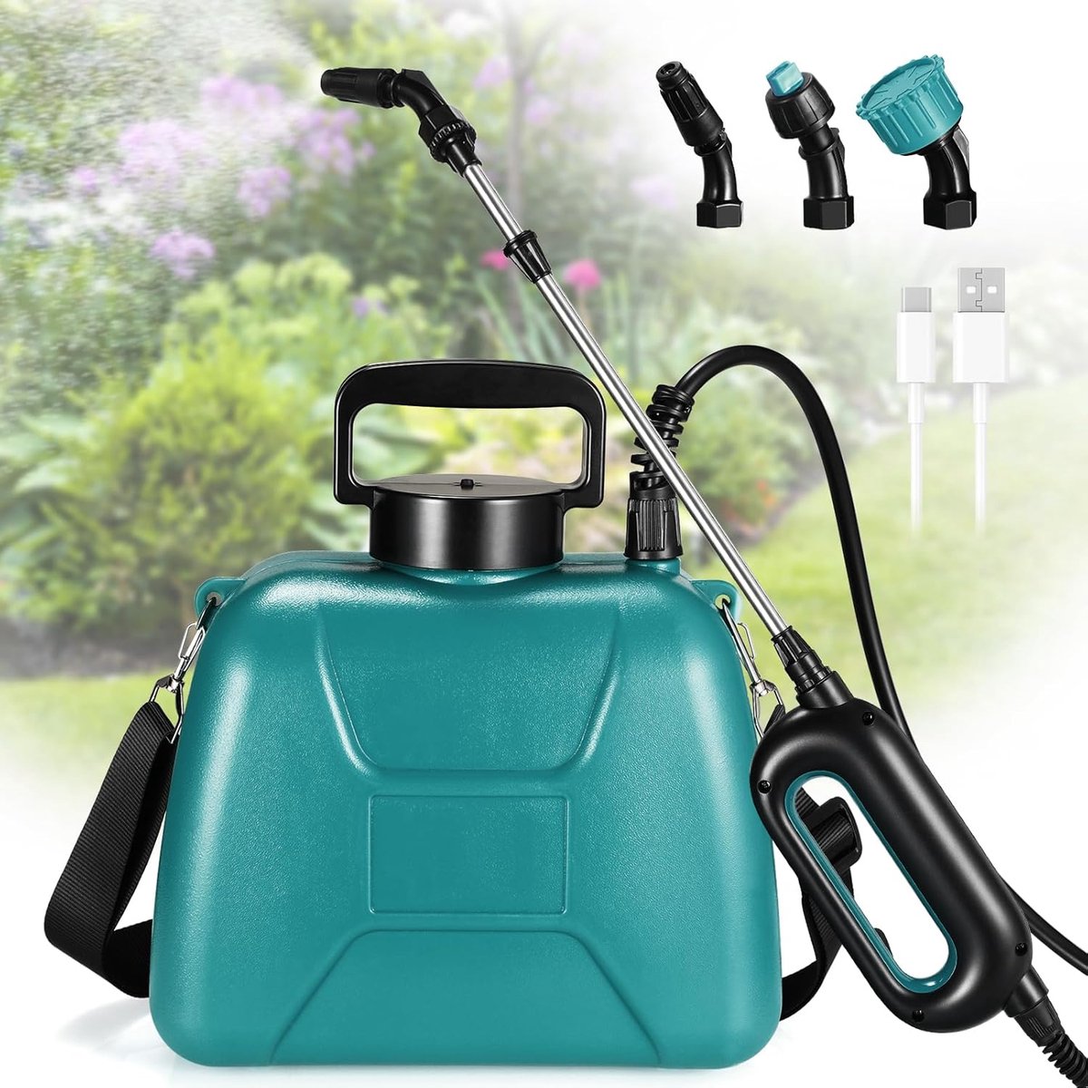 SnelShoppen - Elektrische Plantenspuit 5L, Accu Aangedreven Tuinsproeier met 3 Verstelbare Doppen, USB Oplaadbare Handgreep voor Tuin, Onkruidbestrijd
