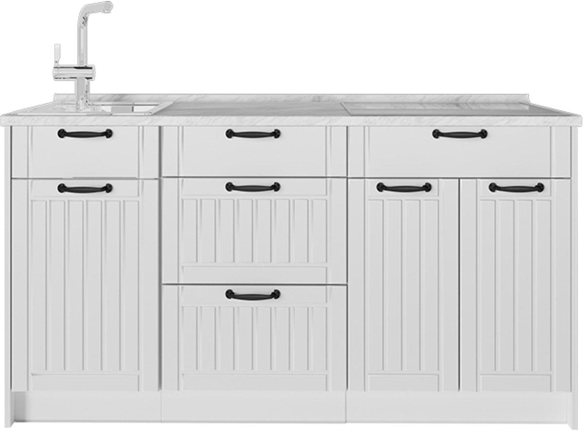 Vicco Keukenblok Fame-Line, Wit Landhuis/Wit, 150 cm, WB Marmer