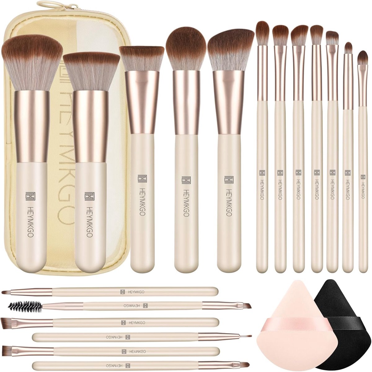 SnelShoppen - Professioneel Makeup Kwasten Set 18 Stuks met Poeder Kwasten en Reistas - Premium Synthetisch voor Foundation, Blush, Oogschaduw, Make-u