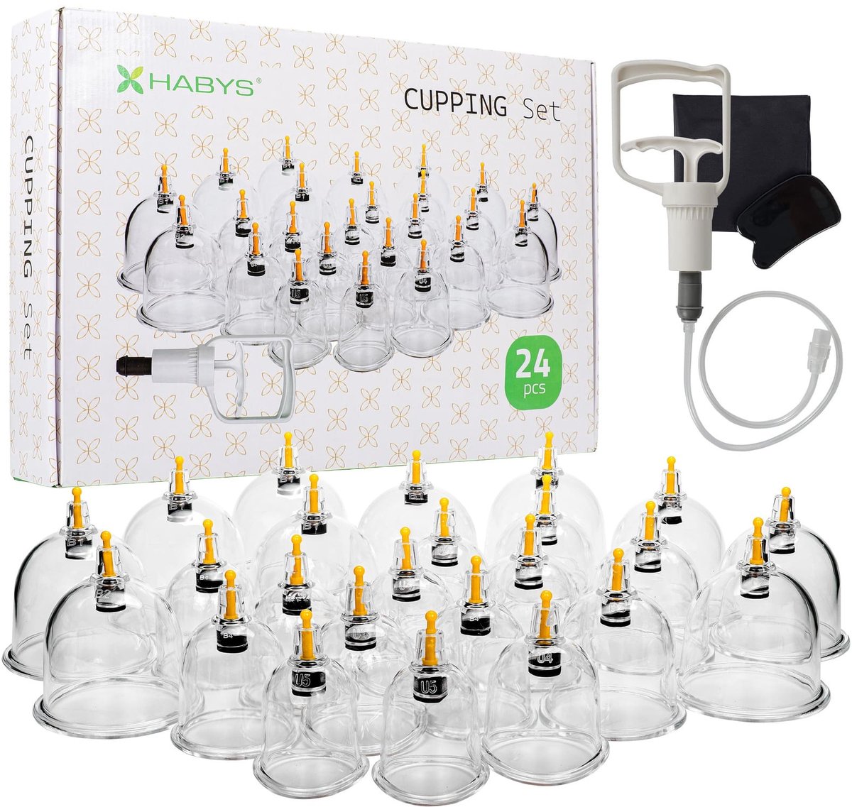 HABYS - 24-delige cupping set inclusief pomp - met 24 cuppingbekers - massage cups - cellulite behandeling