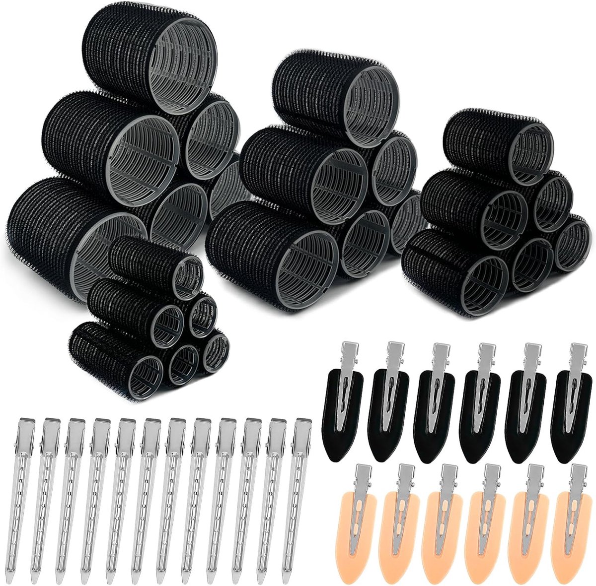 SnelShoppen - 48 Stuks Haarrollers Set, Zelfklevend met Clips, Krullers voor Lang, Middelmatig en Kort Haar, 4 Maten 60mm/48mm/36mm/25mm, Ideaal voor