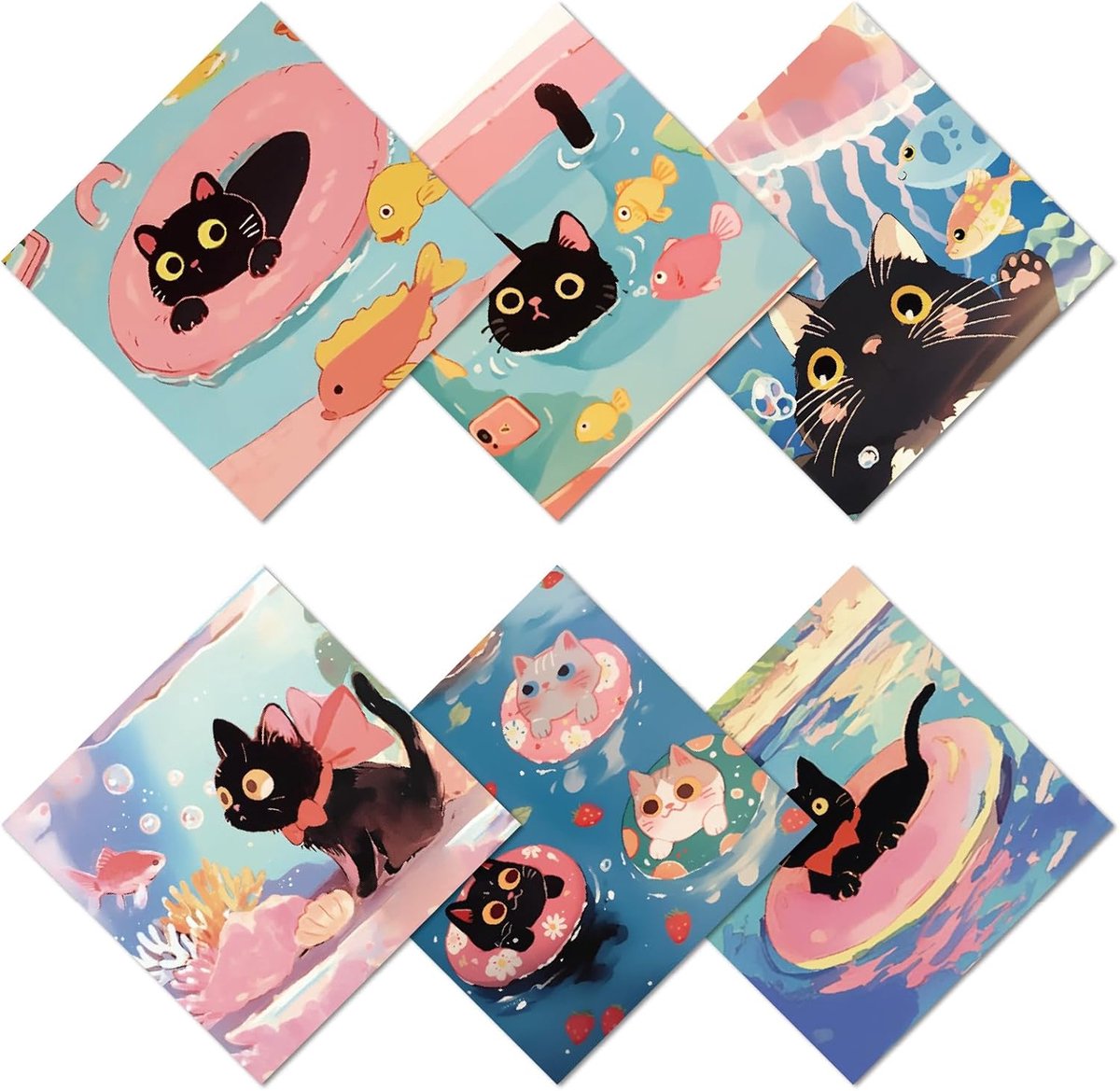 SnelShoppen - 6 Stuks Schattige Kat Microfiber Bril Poetsdoeken - Herbruikbare Multicolor Zonnebril Reinigingsdoeken - Zacht en Dikker voor Brillen, C