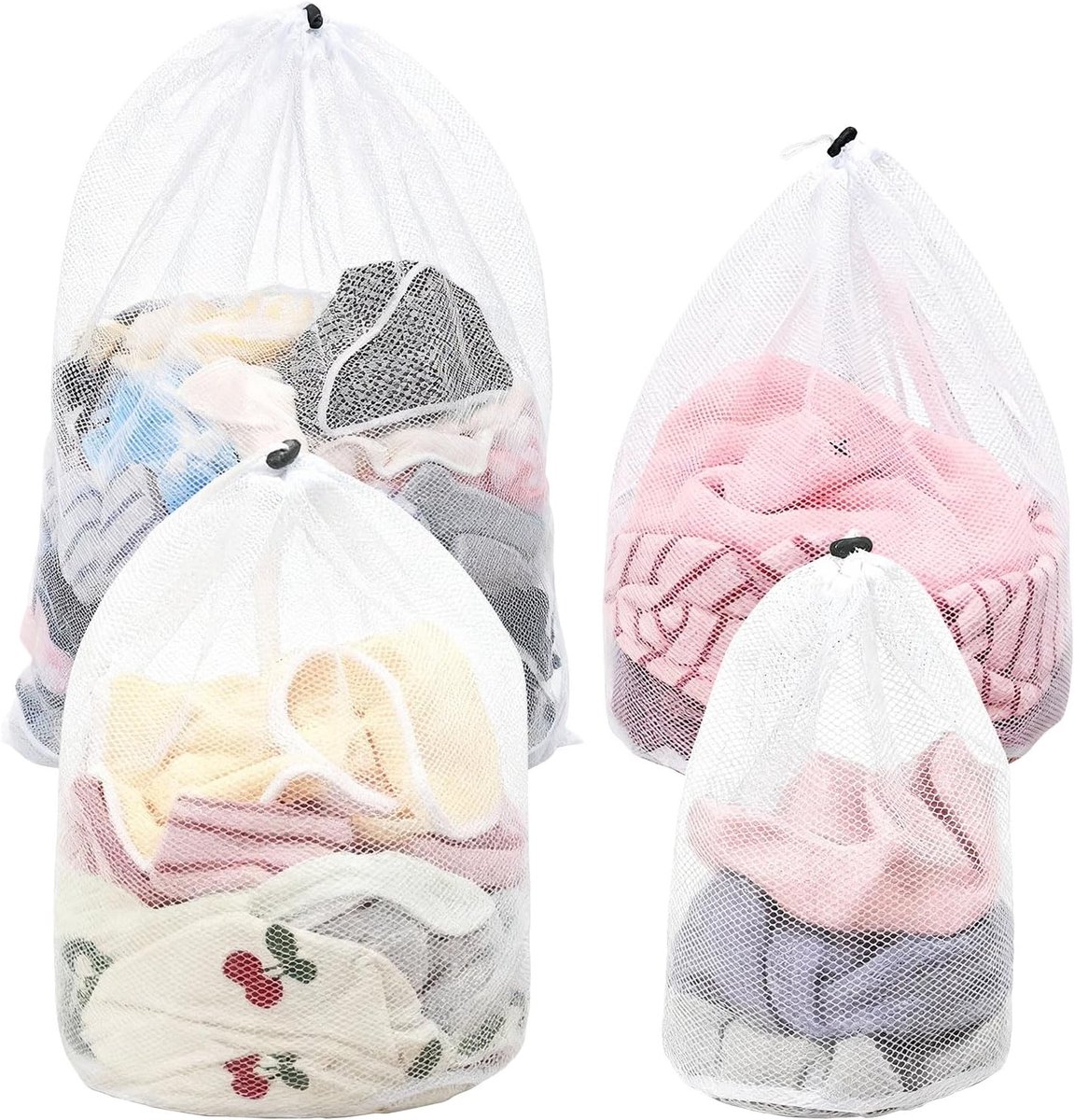 SnelShoppen - 4 Stuks Wasnet voor Wasmachine - Waszakken met Trekkoord in 4 Maten - Geschikt voor Kleding, Beddegoed en Dekens - Duurzaam en Ademend P