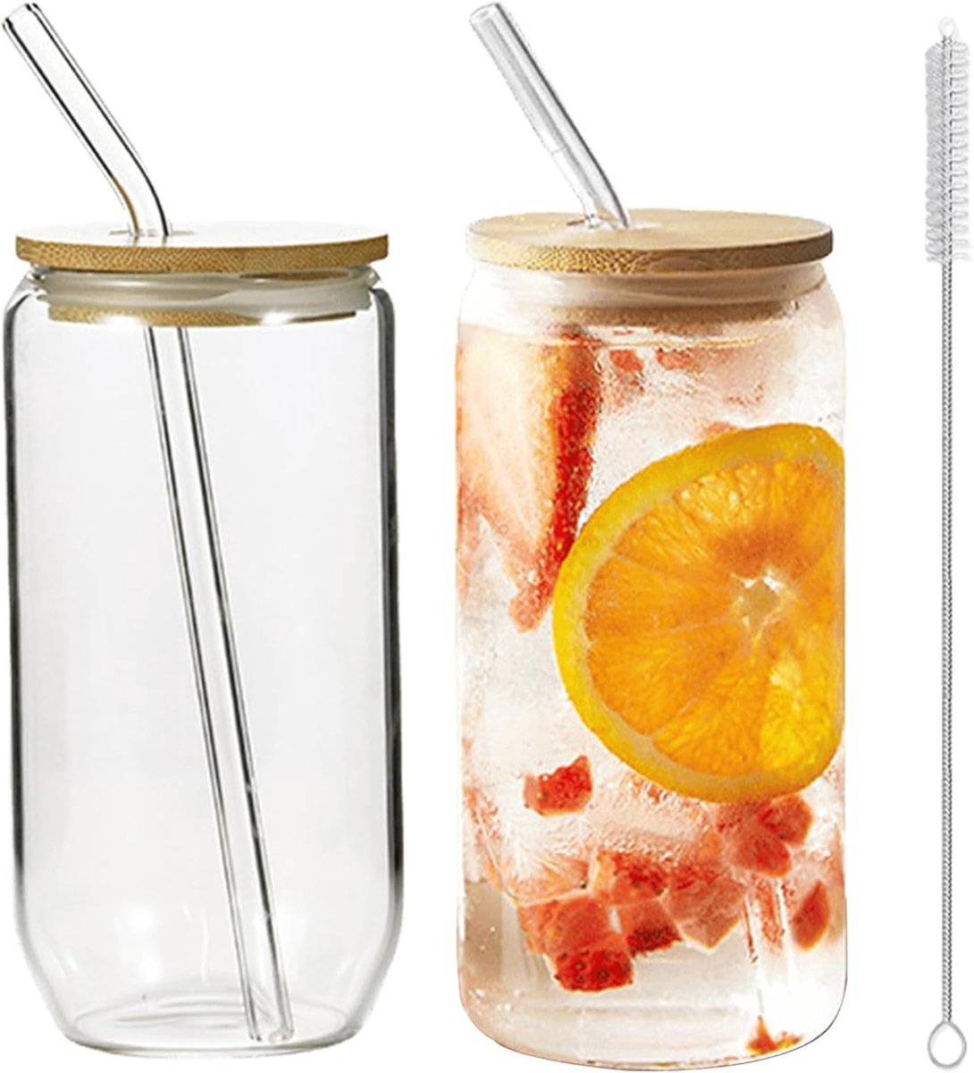 SnelShoppen - Set van 2 Bubble Tea Bekers 500ml - Glazen Drinkglazen met Deksels, Rietjes en Borstel - Ideaal voor Ijskoffie, Smoothies, Cocktails en