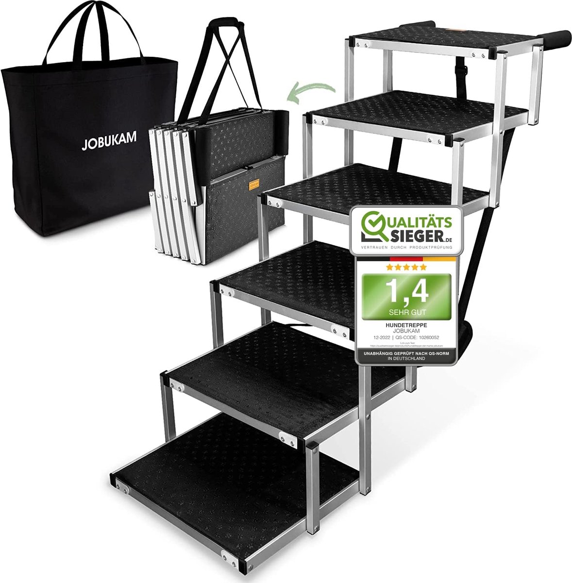SnelShoppen - Dog Stairs 80 cm - 6-Trede Hondenladder voor Grote Honden tot 70 kg - Extra Stabiele Aluminium Honden Trap voor Auto - Opvouwbaar en Ide