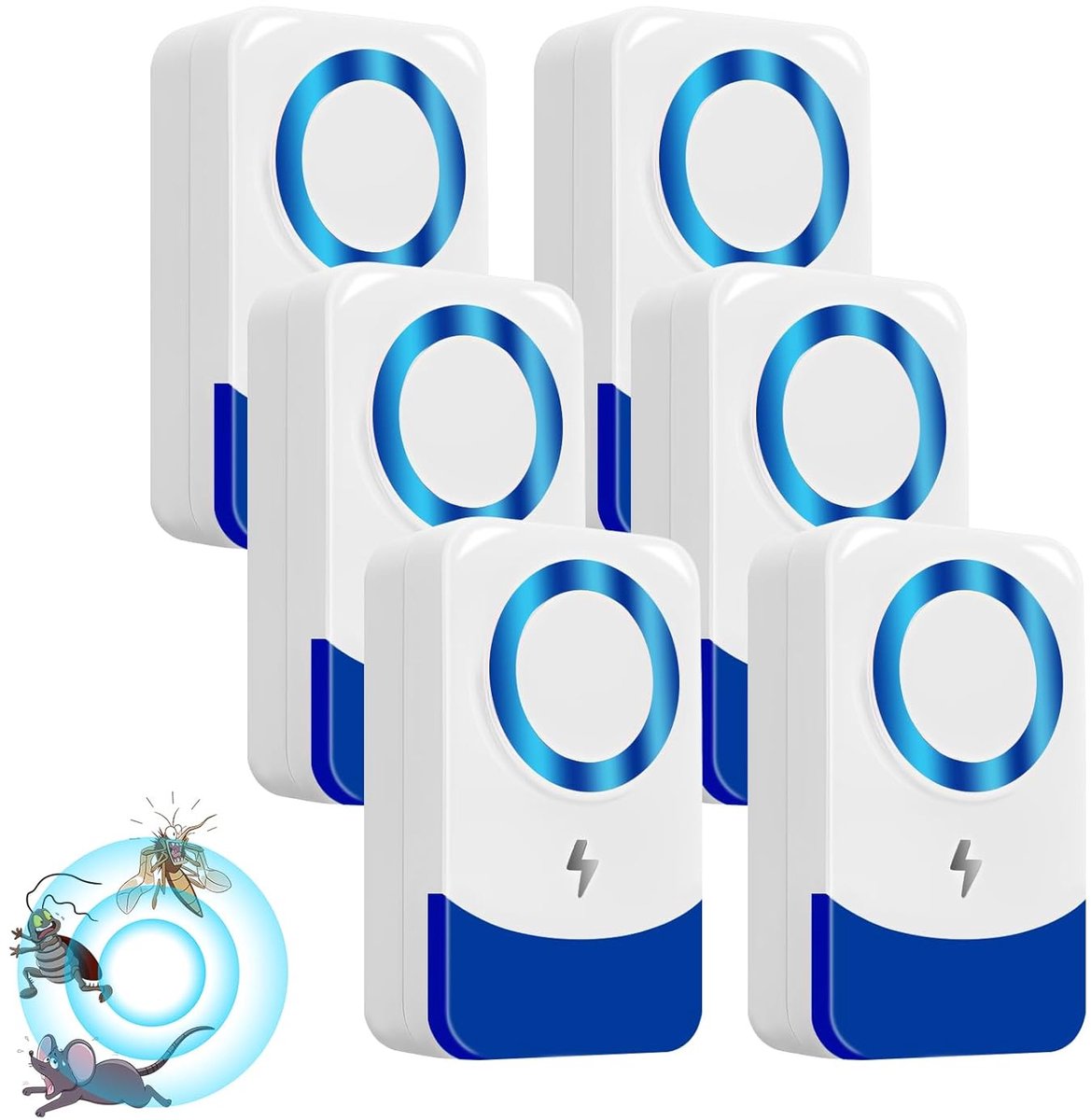 SnelShoppen - Ultrasonic Pest Control - 6 Elektronische Muggenbestrijders - Veilig voor Kinderen en Huisdieren - Ultrasonisch voor Insecten, Muizen, K
