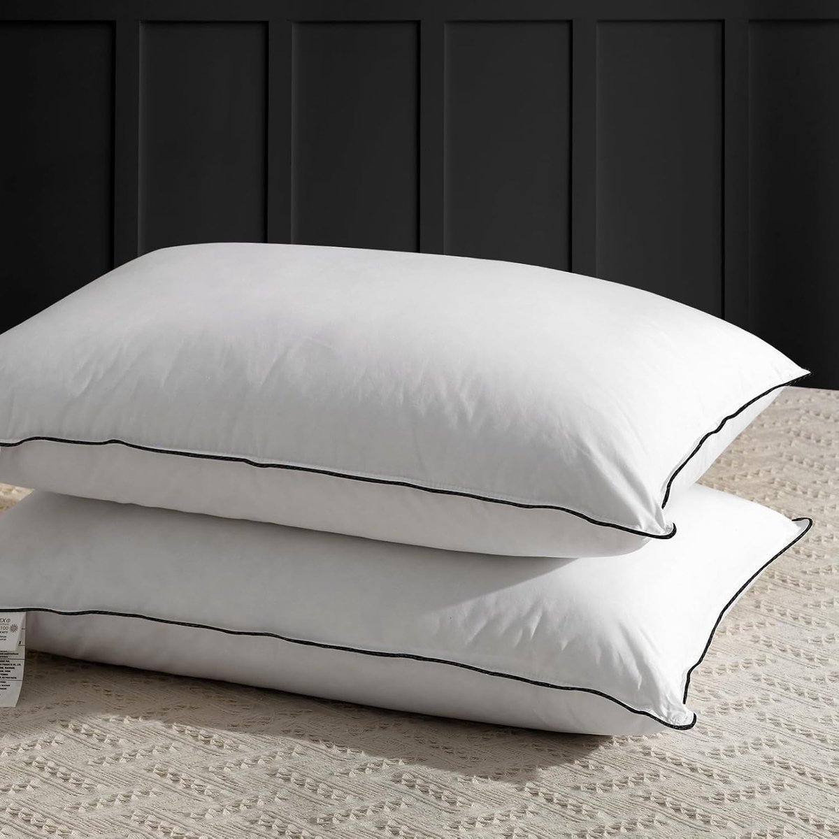 SnelShoppen - Luxe Donskussen 40 x 80 cm, Hoofdkussen met 3 Kamervulling, 100% Biologisch Katoenen Overtrek, Zacht en Ondersteunend, 2 Stuks, Wit, Per