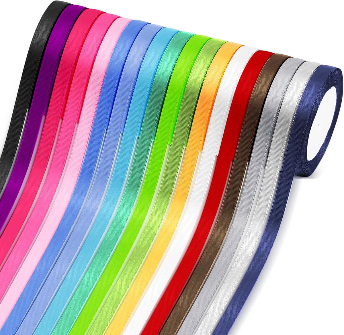 Satijnen lint - Polyester lint - Decoreren en knutselen - 18 populaire kleuren - 10mm x 22 meter - Veelkleurig