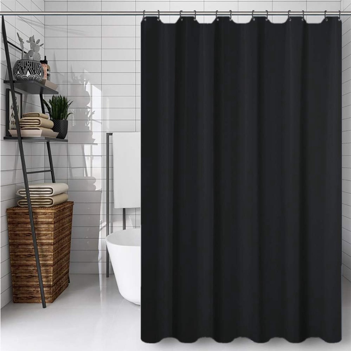 SnelShoppen - Zwarte Douchegordijn 180 x 180 cm - 100% Polyester, Schimmelbestendig & Waterdicht, Inclusief 12 Haakjes, Machinewasbaar