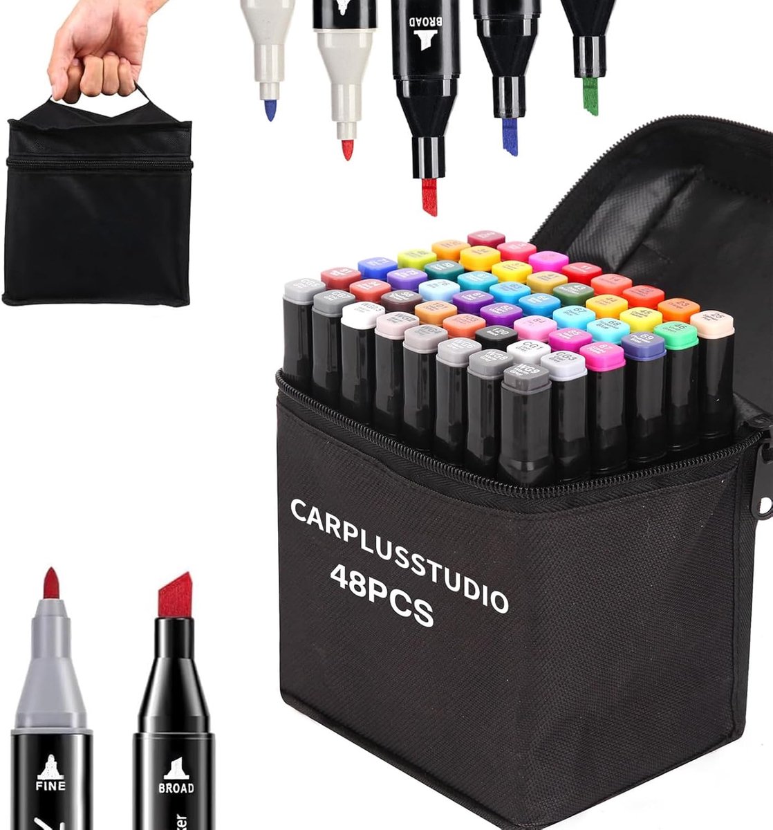 SnelShoppen - Alcohol Marker Set - 48 Kleuren Alcohol Markers met Dubbele Punt voor Manga, Tekenen, Illustreren en Schilderen - Ergonomische Alcohol P