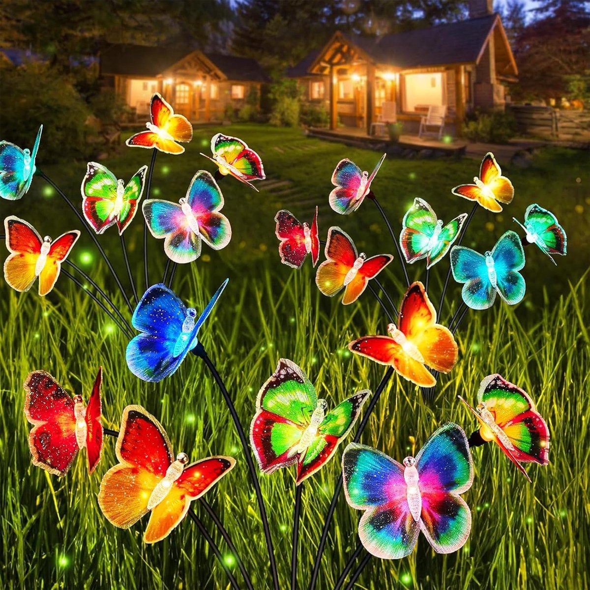 SnelShoppen - Solar Tuinverlichting, 2x 14 LED Vlinder Solar Lights, IP65 Waterdicht, Kleurveranderende Buitenverlichting voor Tuin, Feest & Decoratie