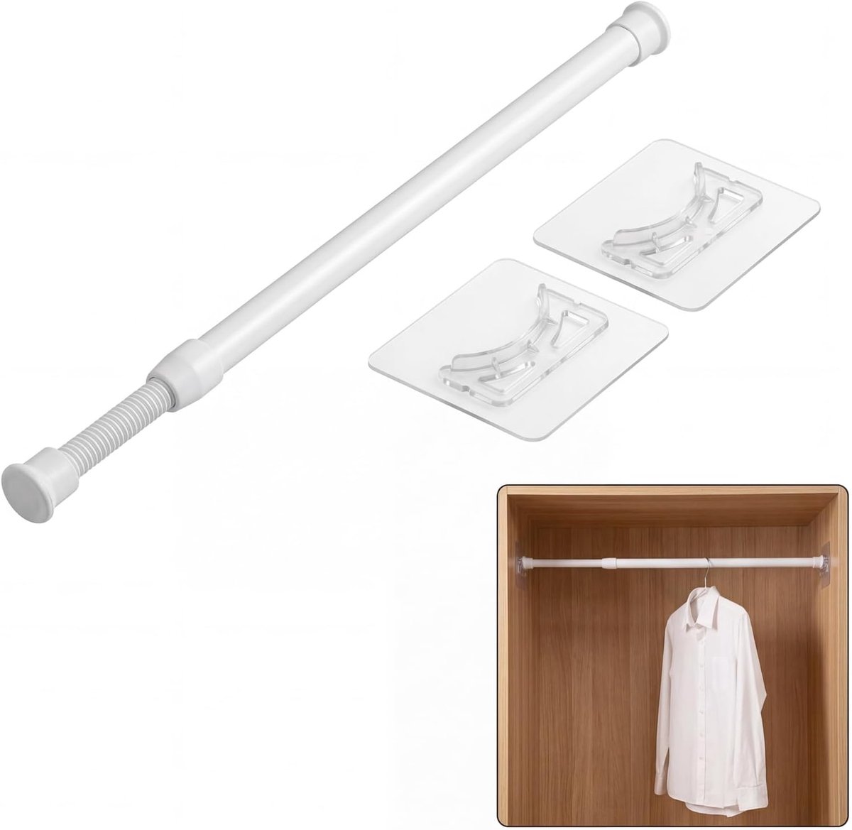 SnelShoppen - Telescopische Pole 30-50 cm Wit - Verstelbare Gordijnroede Zonder Boren - Inclusief 2 Steunbeugels - Ideaal voor Ramen en Kasten