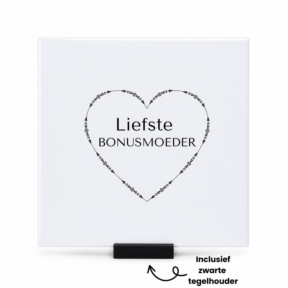 Hacebo liefste bonusmoeder tegeltje met tegelhouder - Mama - de liefste bonusmoeder - tegeltjes met tekst - Moeder cadeautjes - moederdag - verjaardag - geschenk - kado - moeder artikelen - spreuktegels - 15x15 CM Wit