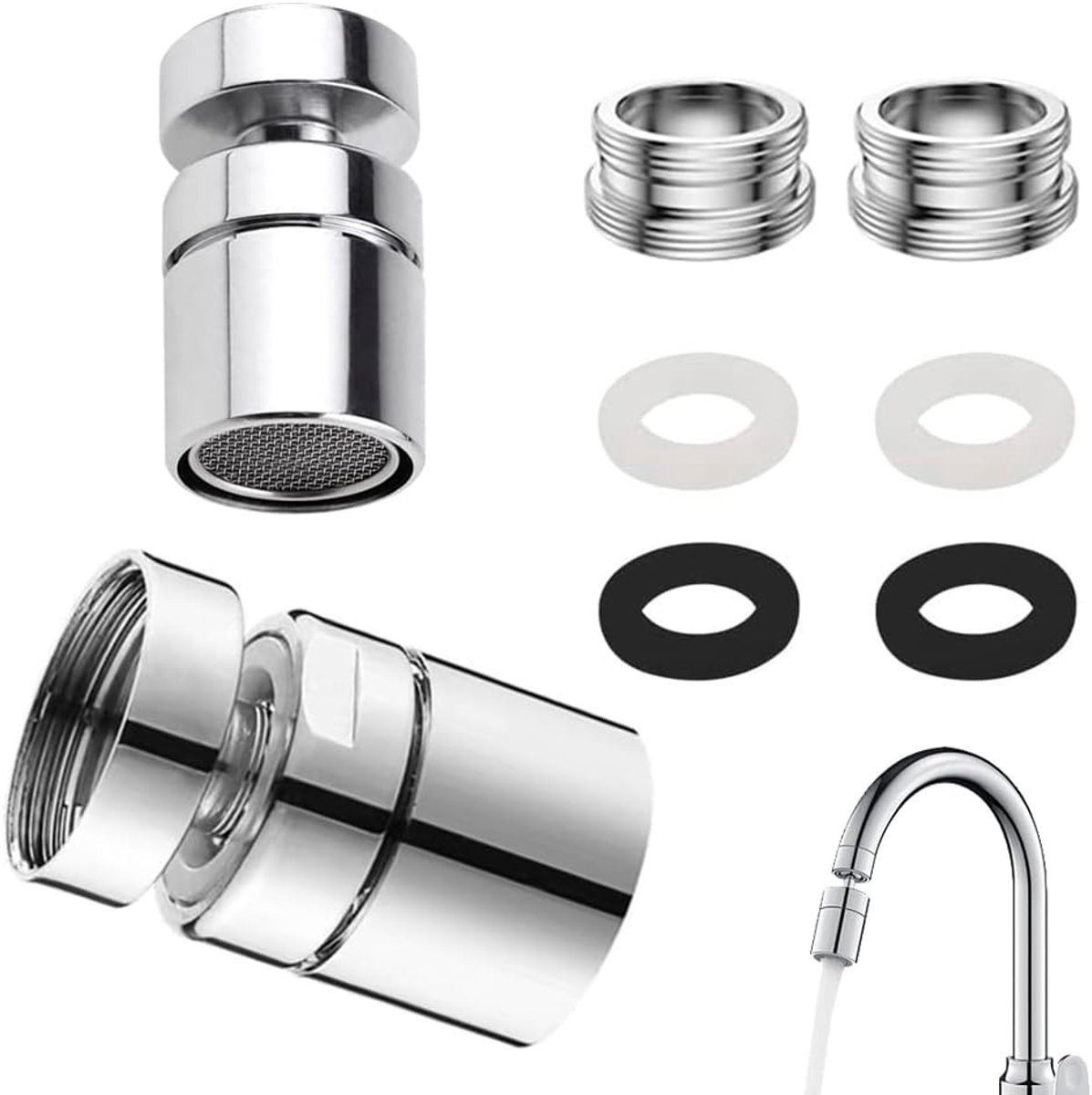 SnelShoppen - Set van 2 Waterbesparende Kraanbeluchters - 360° Draaibaar - M24 en 22 Binnendraad Adapter - Perfect voor Keuken en Badkamer