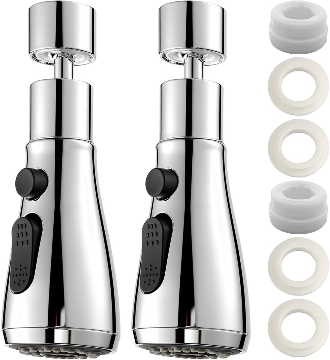 SnelShoppen - 2 Handdouches voor Keukenkraan, 360 Graden, Multifunctionele Aansluiting, 3 Spraystanden, Universele Adapter, Draaiende Kraan, Bespaart