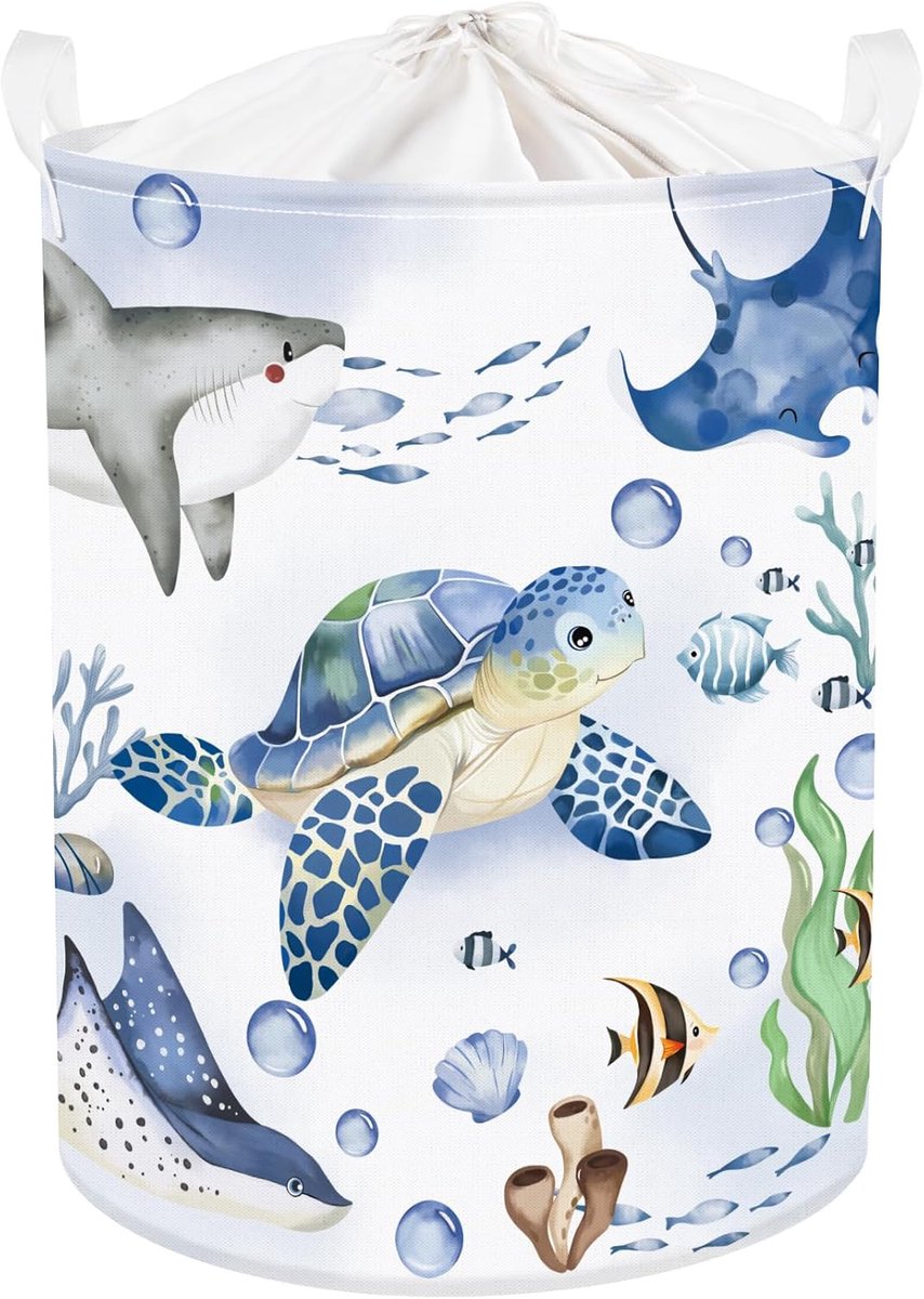 SnelShoppen - Kinderwasmand Zeedieren met Handvat, Crabs, Opbergmand voor Kleding, Speelgoed, Babykamer, Badkamer, Schildpad, 36 x 45 cm