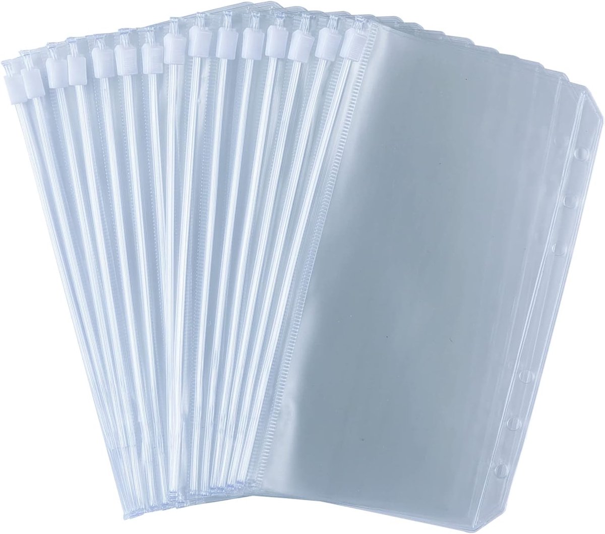 SnelShoppen - A6 Binder Bags Set van 15 - 6-Gaatjes PVC Documentenzakken - Transparante Waterdichte Enveloppen voor Geld, Notitieboek, Planner, Losse