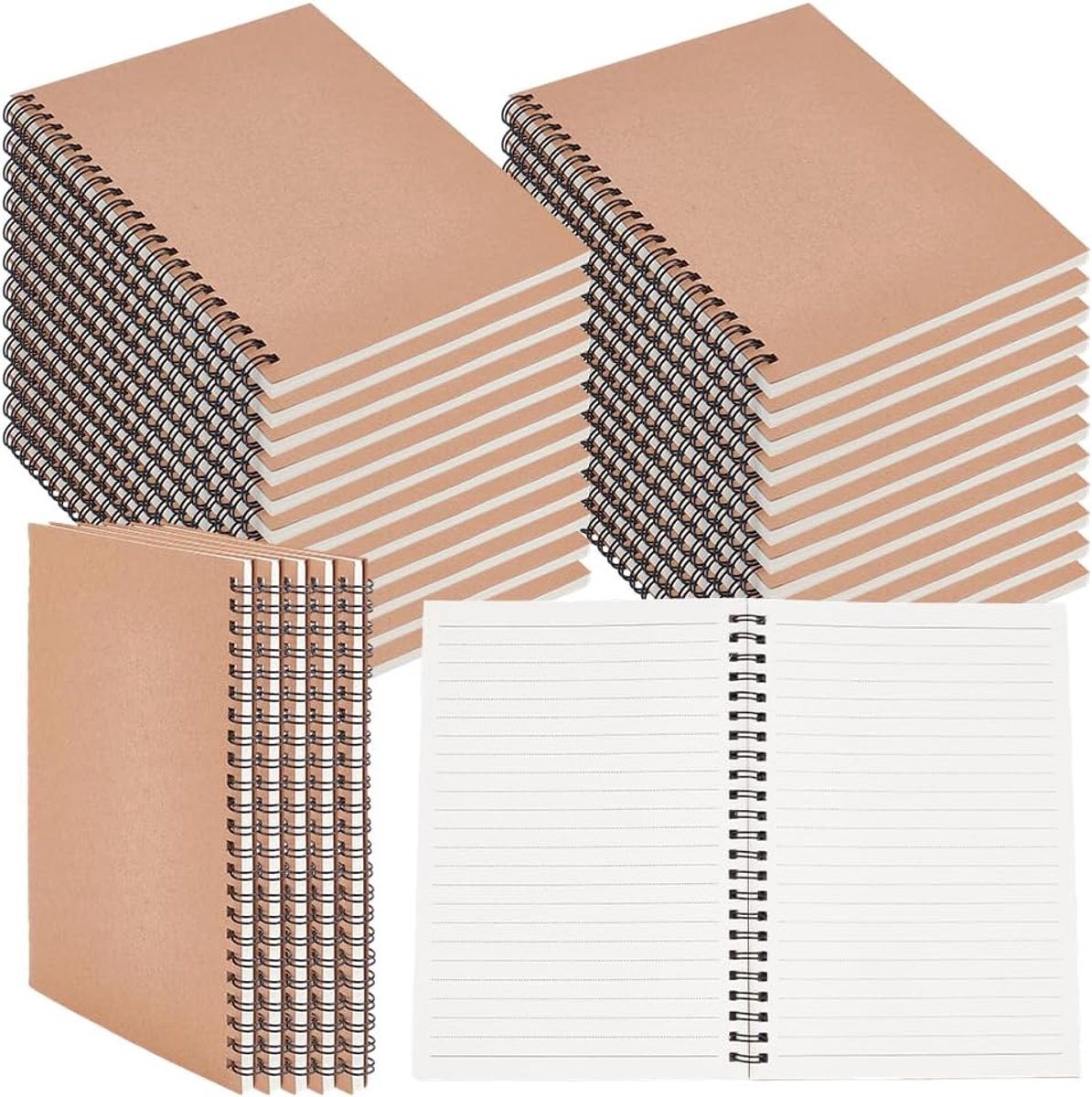 SnelShoppen - Pack van 30 Spiral Notebooks A5 Hardcover 14.5 x 20.5 cm 60 Sheets 120 Pagina's Notitieboek voor Thuis en Kantoor Reispakket