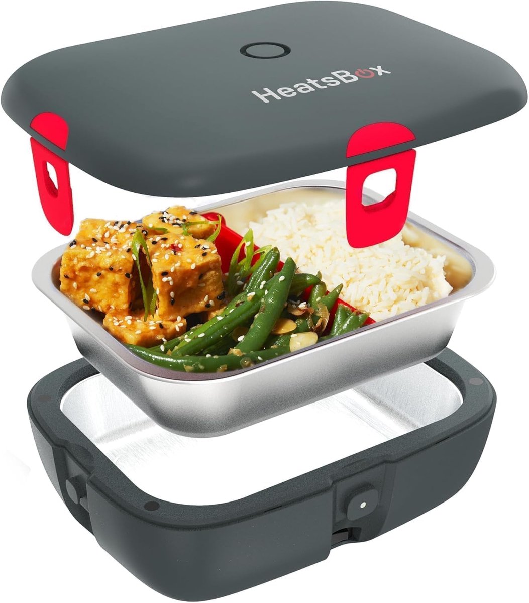 SnelShoppen - Elektrische Lunchbox, Warmhoudbox, Roestvrijstalen Kom 925 ml, Lekvrij, Transportdeksel, 90 Watt, Grijs voor Werk, School, Reizen