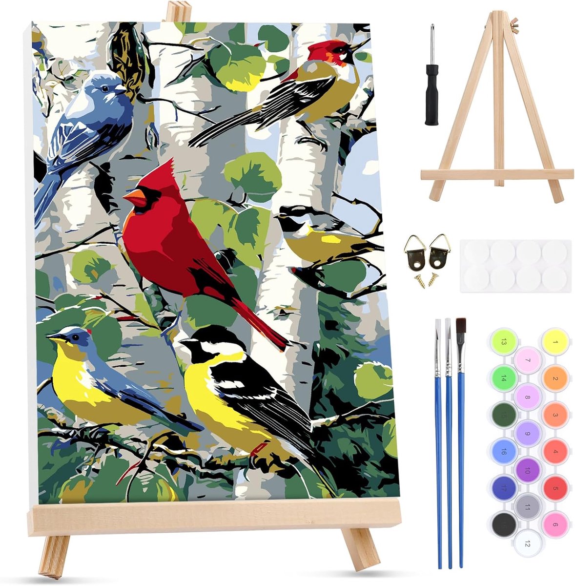 SnelShoppen - Schilderen op Nummer Kit met Frame voor Volwassenen - Boom Dier Schilderen op Canvas met Easel, Acrylverf Kunstset voor Beginners - 20x