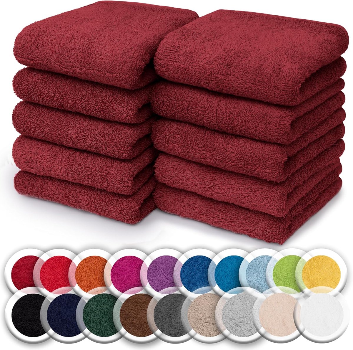 SnelShoppen - Set van 10 kleine handdoeken voor gezicht en handen - 100% katoen, zacht en absorberend - 30x30 cm, Bordeaux - Perfect voor badkamer, gy