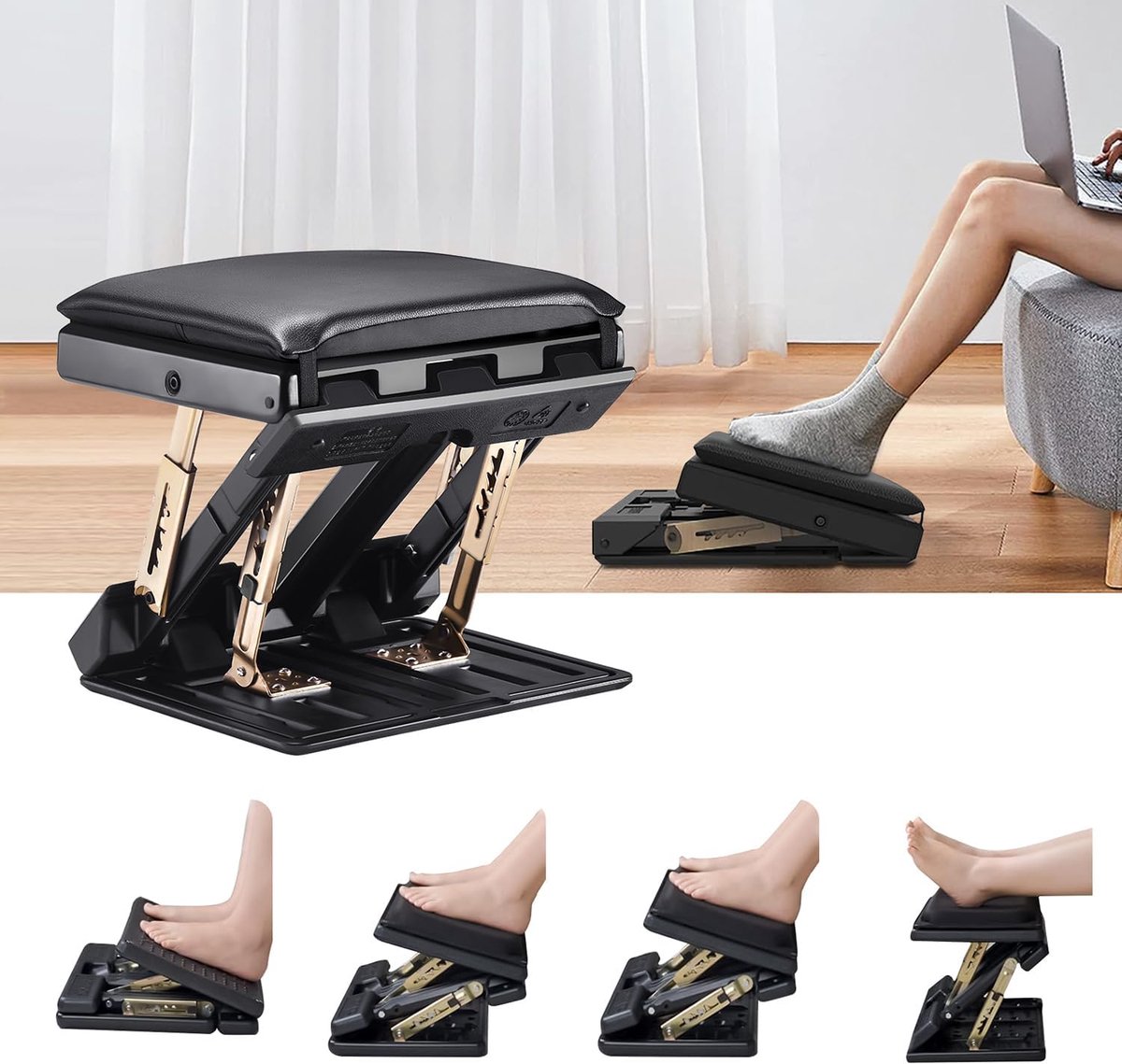 SnelShoppen - Ergonomische Voetsteun voor Bureau met Massage, 4 Hoogtes, Zachte Matten, Perfect voor Kantoor, Rug en Knie Ondersteuning
