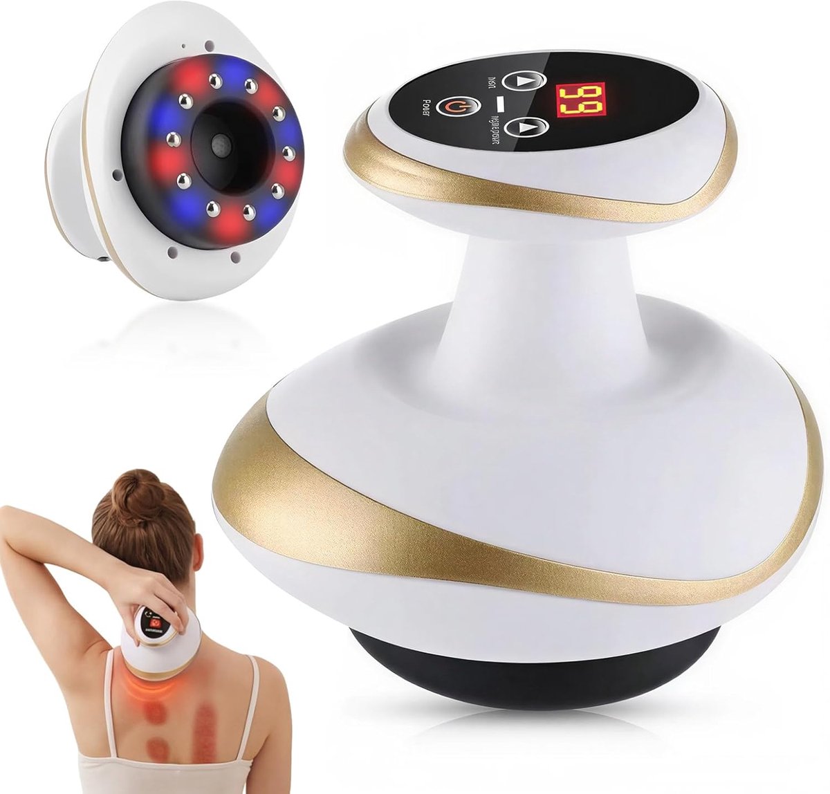 SnelShoppen - 4-in-1 Elektrische Anti-Celulitis Massager en Gua Sha Apparaat voor Strakkere Huid, Diepe Massage met Warmte, LED Rood/Blauw Licht, Perf