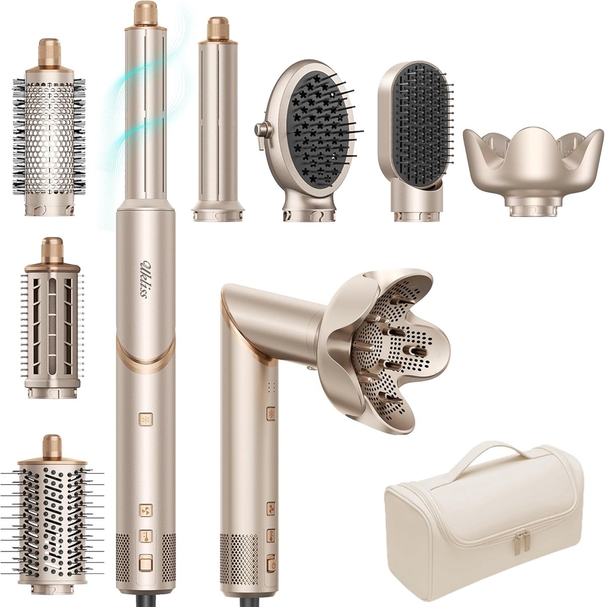 SnelShoppen - 8-in-1 Haarstyler, Airstyler, Krultang, Föhnborstel, Stijltang, Volumeborstel, Anti-Kroes, Sneldrogend, Alle Haartypes, Auto-Luchtstroom
