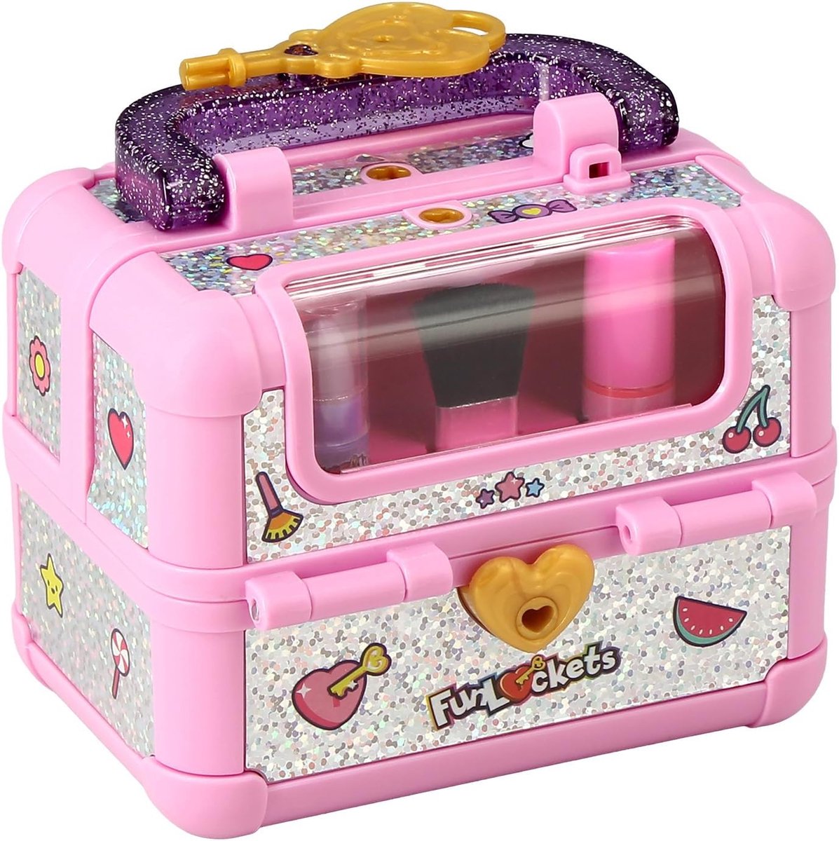 SnelShoppen - FUNLOCKETS Secret Beauty Box – Kinder Make-up Set met Sleutels en 15+ Verrassingen – Mini Make-up, Nagelaccessoires & Stickers voor Jong