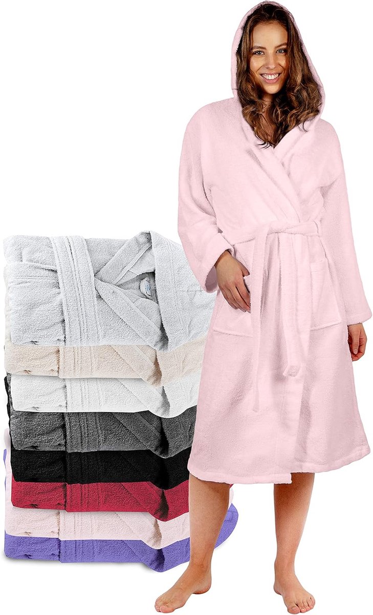SnelShoppen - Donna Vestaglia met Cappuccio in Spugna Oeko Tex - 2 Zakken, Cintura - Absorberend en Comfortabel voor Douche, Bad en Thuis