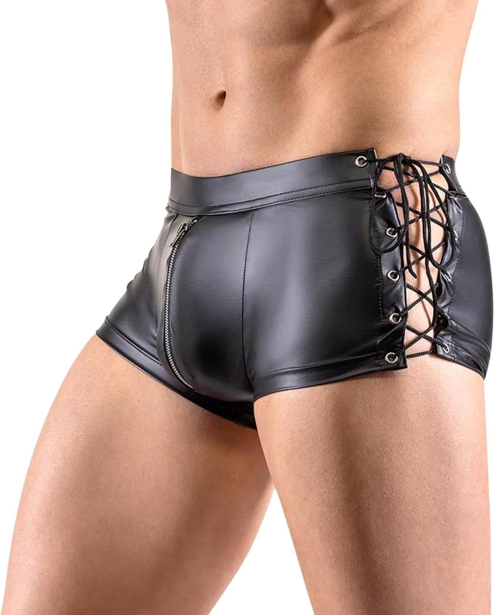 SnelShoppen - Generisch Sexy Lingerie voor Mannen, Lakleer Outfit, Zwart Vest en Shorts, Podiumbar Performance-Pak, Topbroek voor Feest en Verleiding