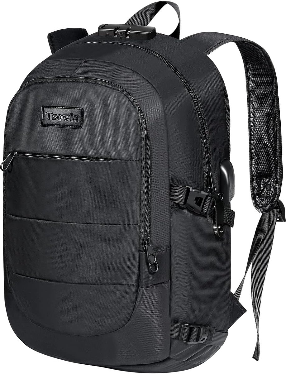 SnelShoppen - Antidiefstal Laptop Rugzak voor Heren en Dames, Waterdichte Rugzak met USB-Oplaadpoort, Veiligheidslot voor 15,6 inch Laptop, Zwart, Ide