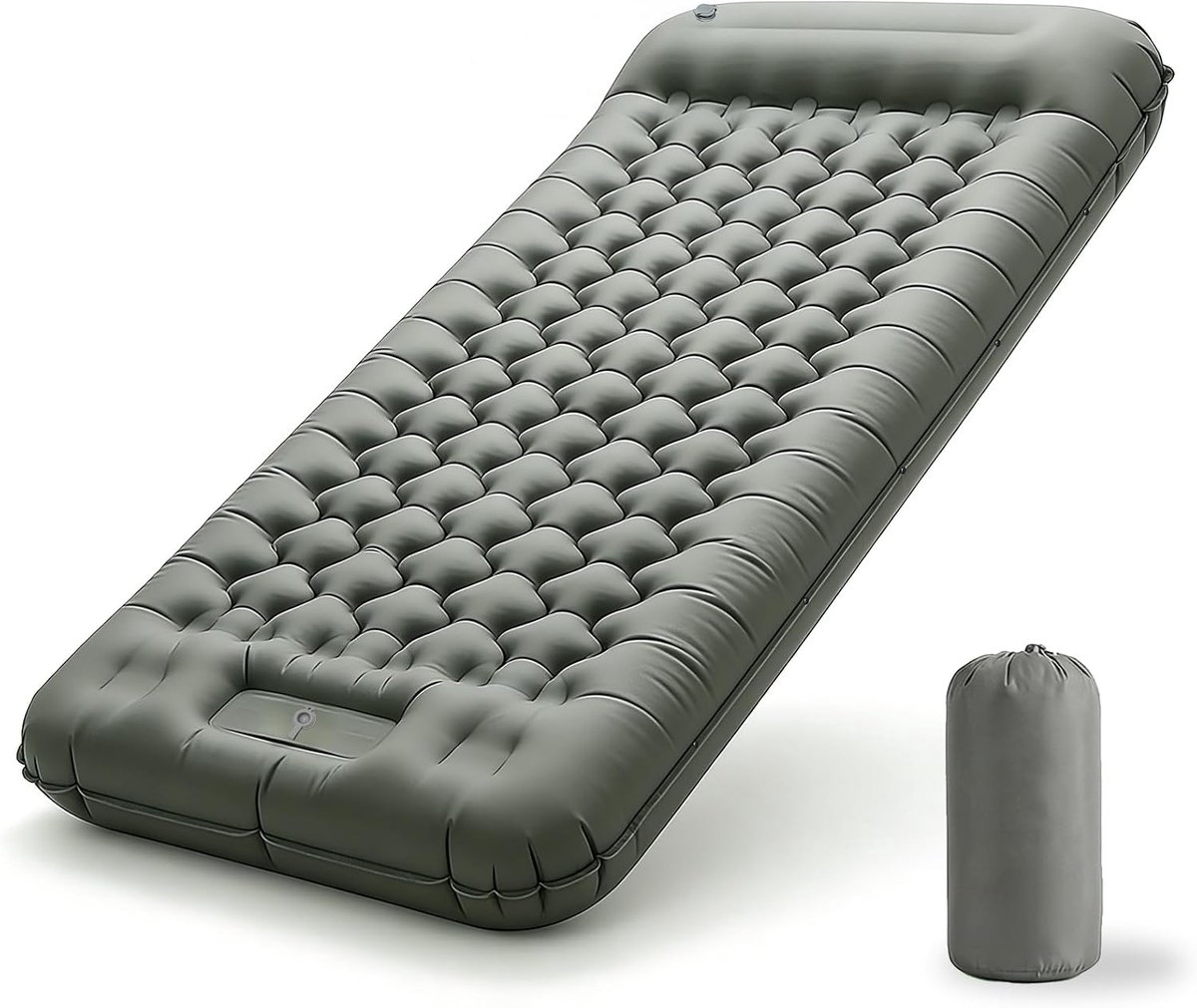 SnelShoppen - Opblaasbaar Matras Extra Dik en Breed - Campingmatras met Voetpomp - Licht en Duurzaam voor Outdoor Kamperen en Logeren (Grijs)